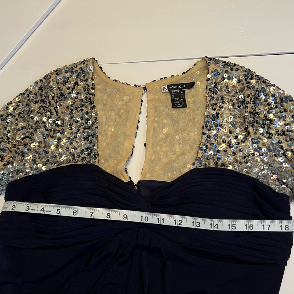 JS Boutique Navy Gown with Silver Sequin Cap Sleeves - Picture 15 of 15